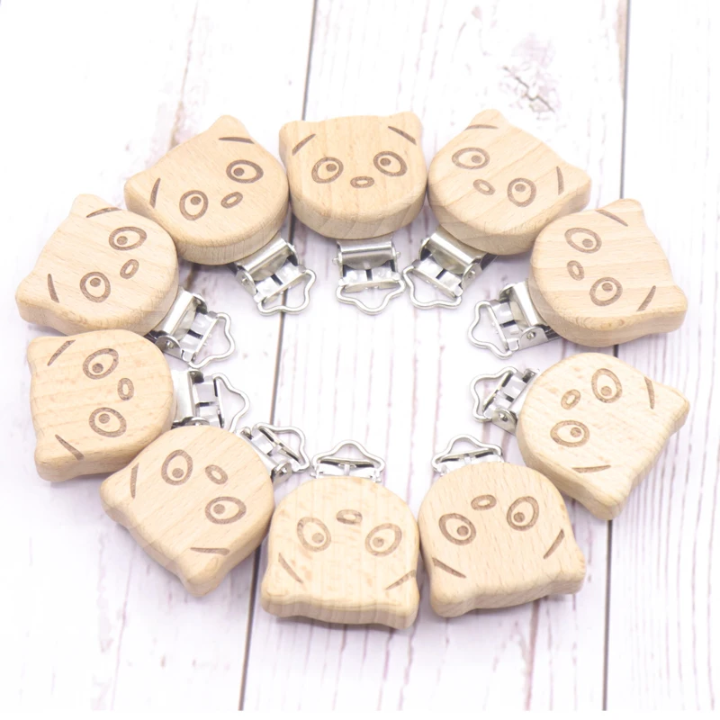 Pacifier panda 10pcs Rabbit Shape Woodcut Custom Baby Wooden Pacifier Clip Baby Teether Neutral Surprise Gift