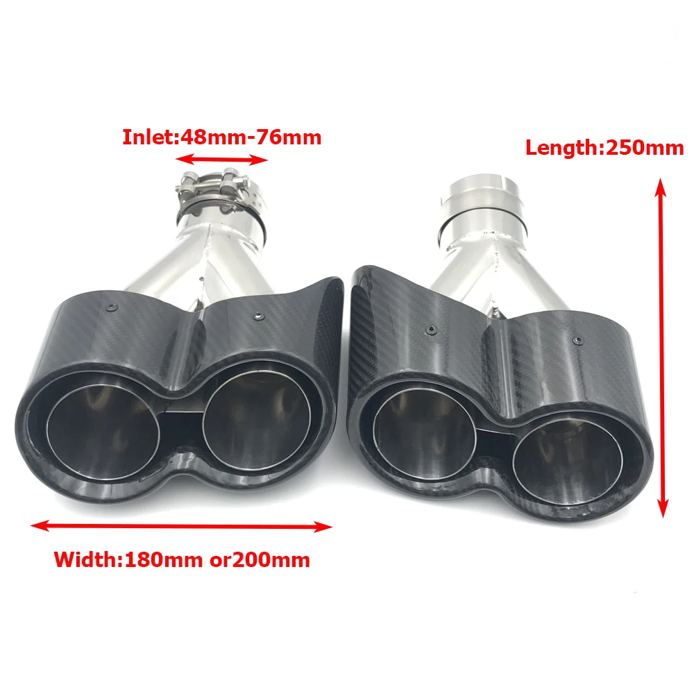 1 Pair Glossy Carbon Stainless Steel Dual Exhaust Pipe End tail Muffler Tip Universal Y model Car tuning muffler For Ak