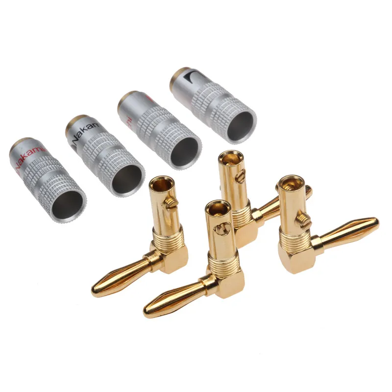 8PCS Banana Plug Right Angle 90 Degree 4mm Gold-Plated Video Speaker Adapter Audio Connector Banana Connectors