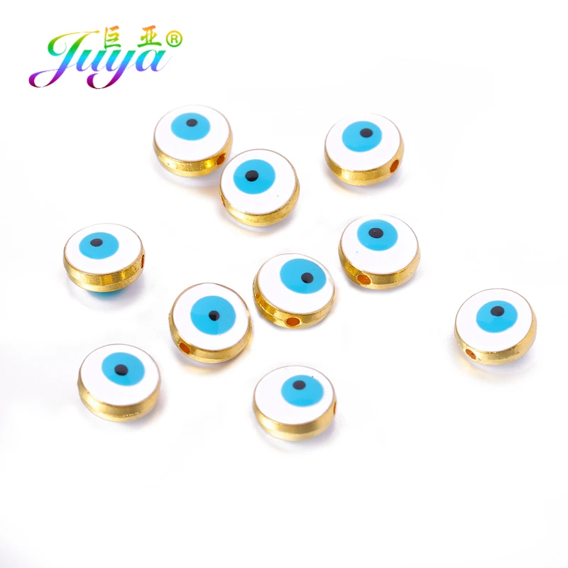 Juya 15Pcs/Lot Wholesale Handmade Enamel Colorful Turkish Greek Evil Eye Beads For DIY Natural Stones Beadwork Jewelry Making