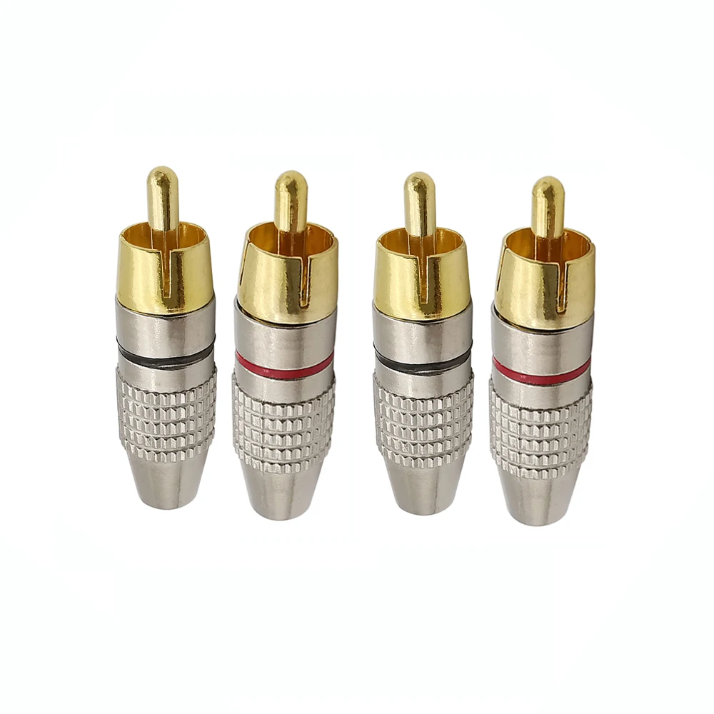 4Pcs RCA Banana Plug Male Self-Locking Lotus Banana Wire Connectors Speaker Audio Adapter Kit Balck+Red Gold RCA Male Plug