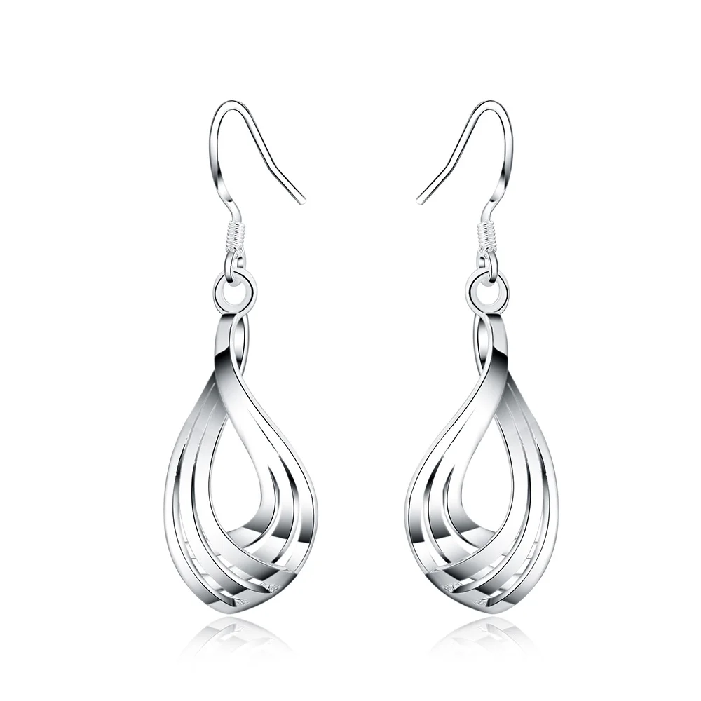 925 Silver Drop Earrings For Women Twist Wave Line Water Drop Earrings Fashion Jewelry Lady Gift