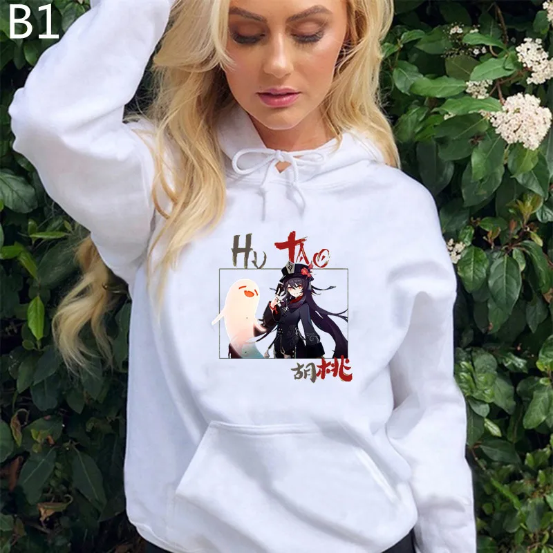 

Kawaii Hoodie Aesthetic Loose Hu Tao Pocket Genshin Impact Printed Clothes Harajuku Clothing Casual Streetwear Women Sweatshirts