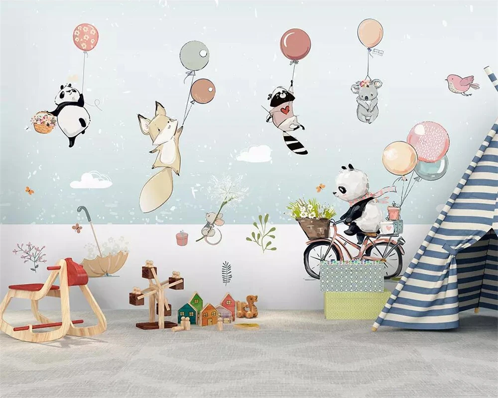 

3DBEIBEHANG Custom wallpaper 3D mural cute cartoon animal hot air balloon children room background wall painting decoration