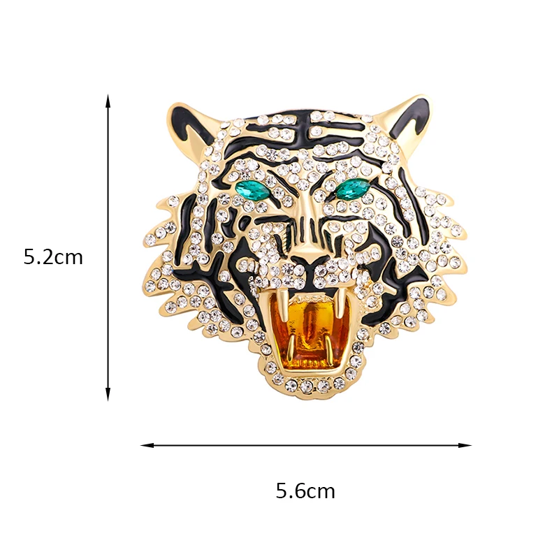 Wuli&baby Big Tiger Head Brooch Pin Pendant-hole Green Eye Animal Men Jewelry Badge