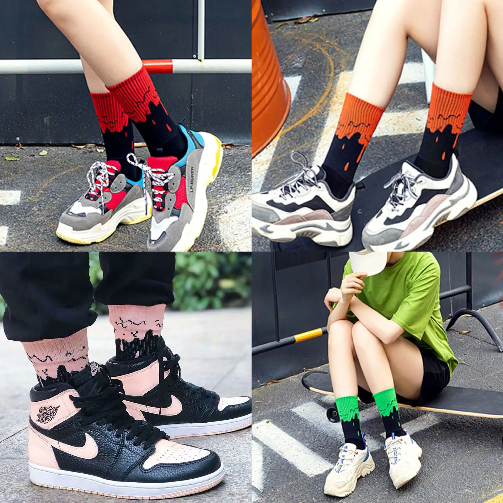 Women Men Unisex Socks Fashion Hip Hop Hit Crew Socks Red Flame Blaze Power Torch Hot Warmth Street Skateboard Cool Cotton Socks