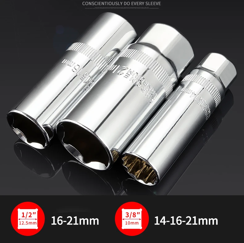 1 Pcs 14 16 21mm Spark Plug Socket Wrench Car Disassembly Repair Sleeve Wrench 3/8 1/2 inch Shrapnel Socket Wrench Tool