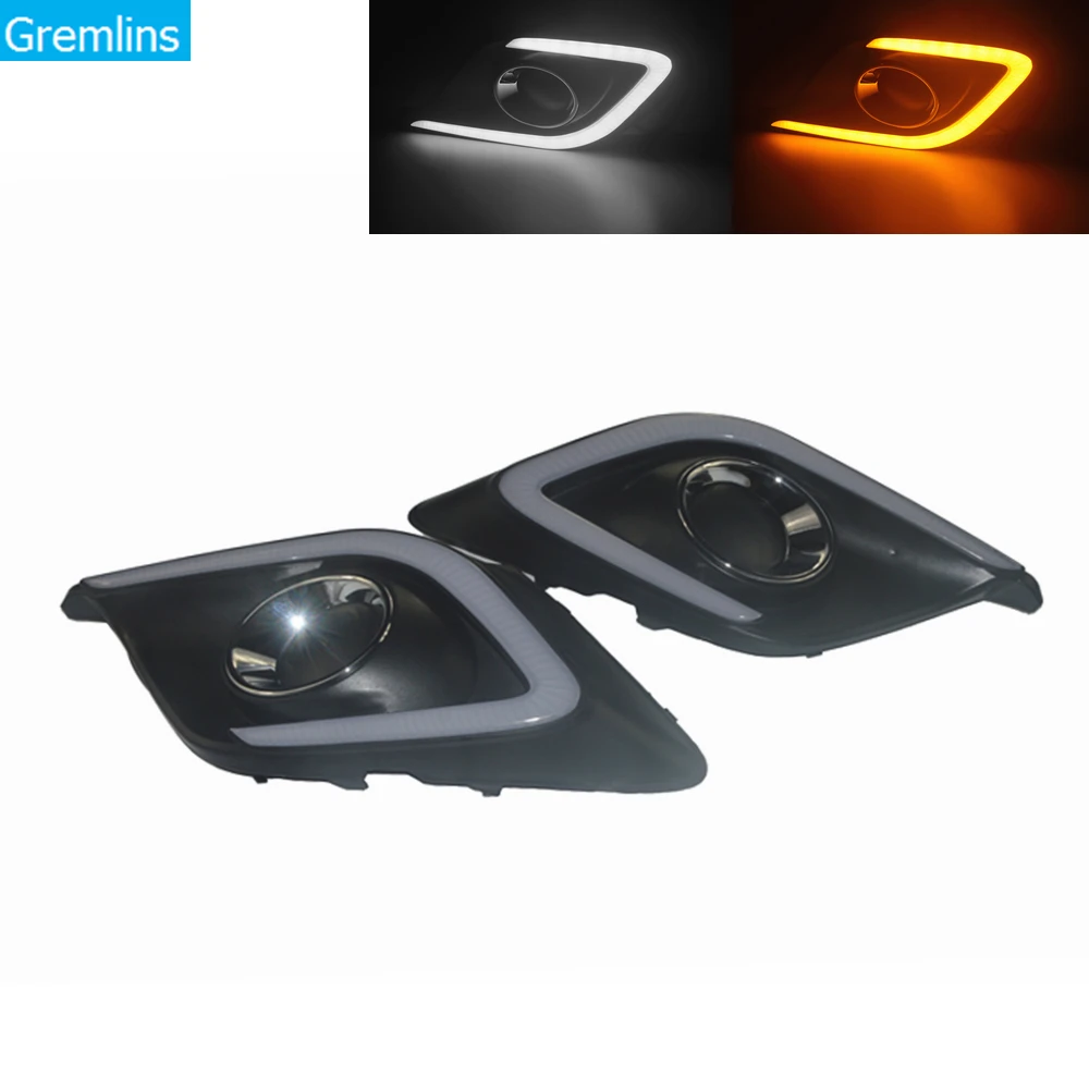 

2x Waterproof Daytime Running Light DRL Fog Lamp Assembly with Amber Turn Signal for Mazda 3 Axela 2014-2016