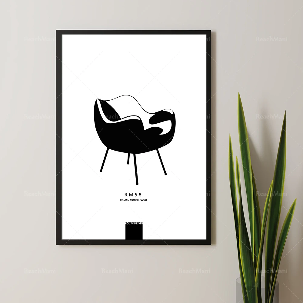 Chaise design iconique polonaise, affiche minimaliste, peinture murale