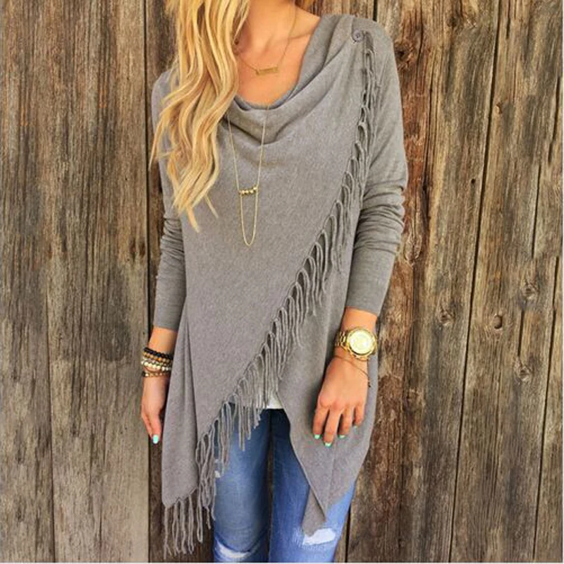 Women\'s Boho Style Knitted Tops, Tassels Crochet, Casual Shirts, Long Sleeve, Autumn, New, Y95