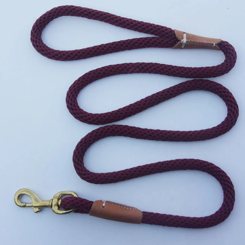 High Quality Handmade Leather Nylon Rope Dog Leash 5 ft Pet Products Snap dog lead Outdoor Training Leashes