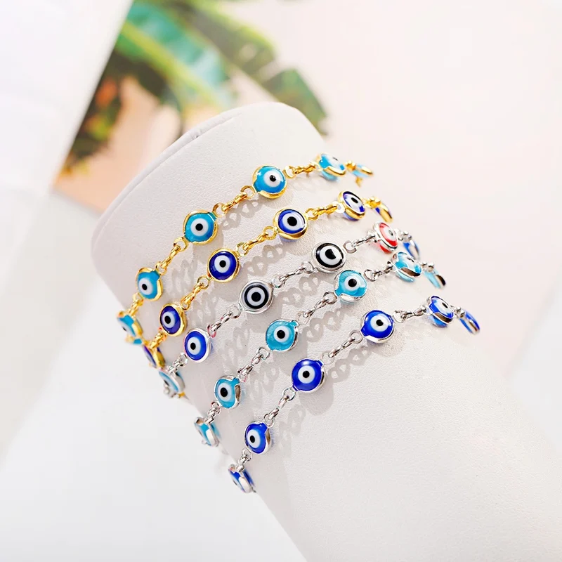 New Women's Blue Evil Eye Chain Adjustable Bracelet Vintage Gold Color Turkish Demon Charm Bracelets Friendship Jewelry Gifts