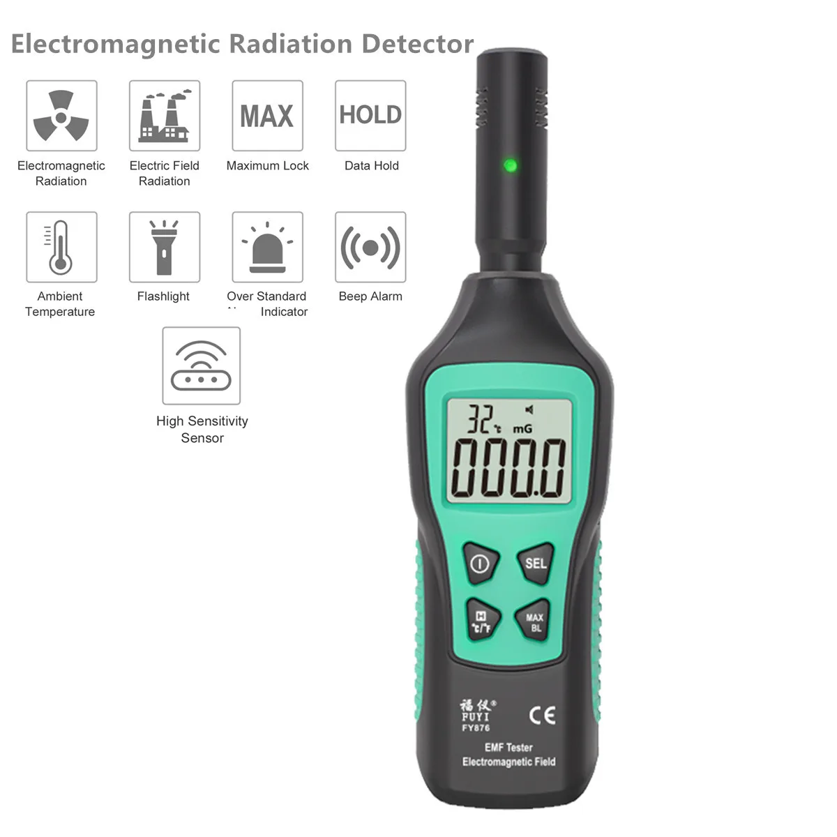 

EMF Meter Electromagnetic Radiation Detector Dosimeter Temperature Handheld Electromagnetic Wave Counter Monitor FY876 Household