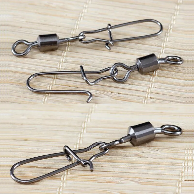 100 pcs Bearing Swivel Fishing Connector Rolling Swivel With Snap Stainless Steel Swivel Fishing Lure Hook Fishing Accessories