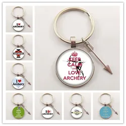 New Keep Calm and Love Archery keychain fashion glass cabochon men women casual sports lover key chain ring gifts