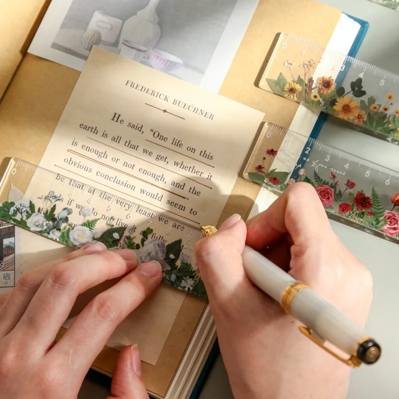 15 cm Acrylic Flowers Ruler Multifunction Drawing Tools For Students Cute Measuring Straight Rulers School Office Supplies New