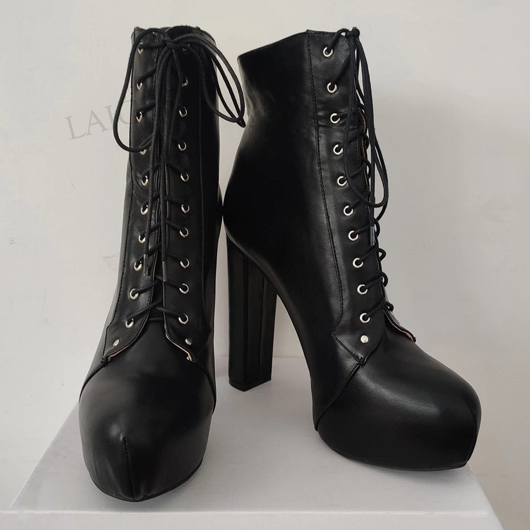 

DOHBANER Женские ботильоны на шнуровке Сапоги на платформе на массивном высоком каблуке Искусственная кожа Женские туфли для выпускного вечера Женские большие размеры 40, 44 45 52