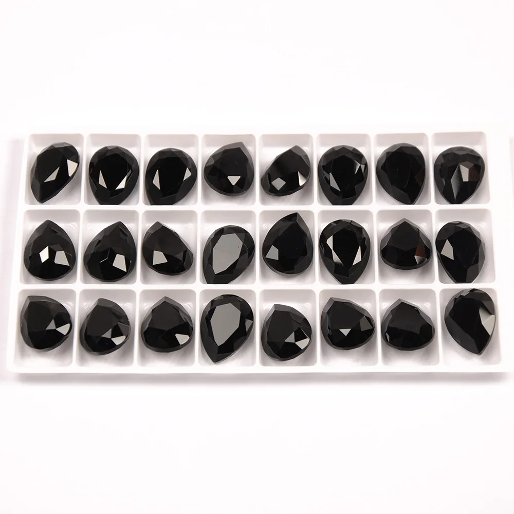 High Quality Dorp Shape Nail Parts Strass Crystal Black Glass K9 Fancy Stones Multi Sizes Gems for 3D DIY Nail Art Decorations