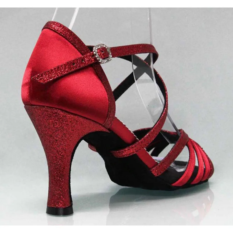 Women's Black Satin Glitter Dance Shoes 5-10cm Heel for Ballroom Latin Tango Practice Comfortable Party Dancing Footwear