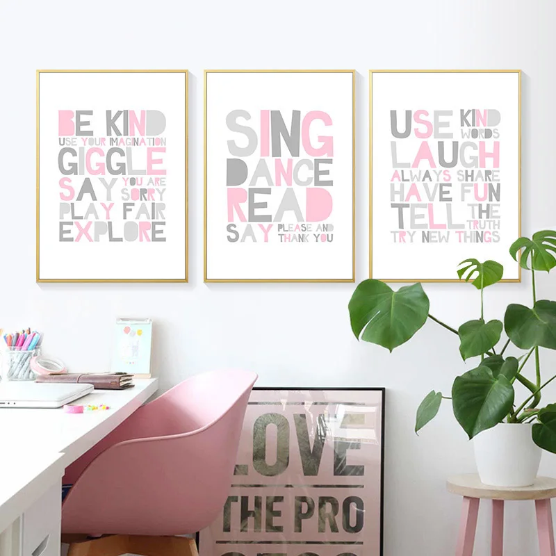 Pink Nursery Quote Wall Art Canvas Poster and Print Minimalis Nordic Kids Decoration Picture Painting Baby Girl Bedroom Decor