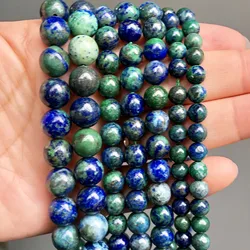 Natural Stone Azurite Lapis Lazuli Malachite Loose Round Beads For Jewelry Making DIY Bracelet Accessories 15'' Strand 6 8 10mm