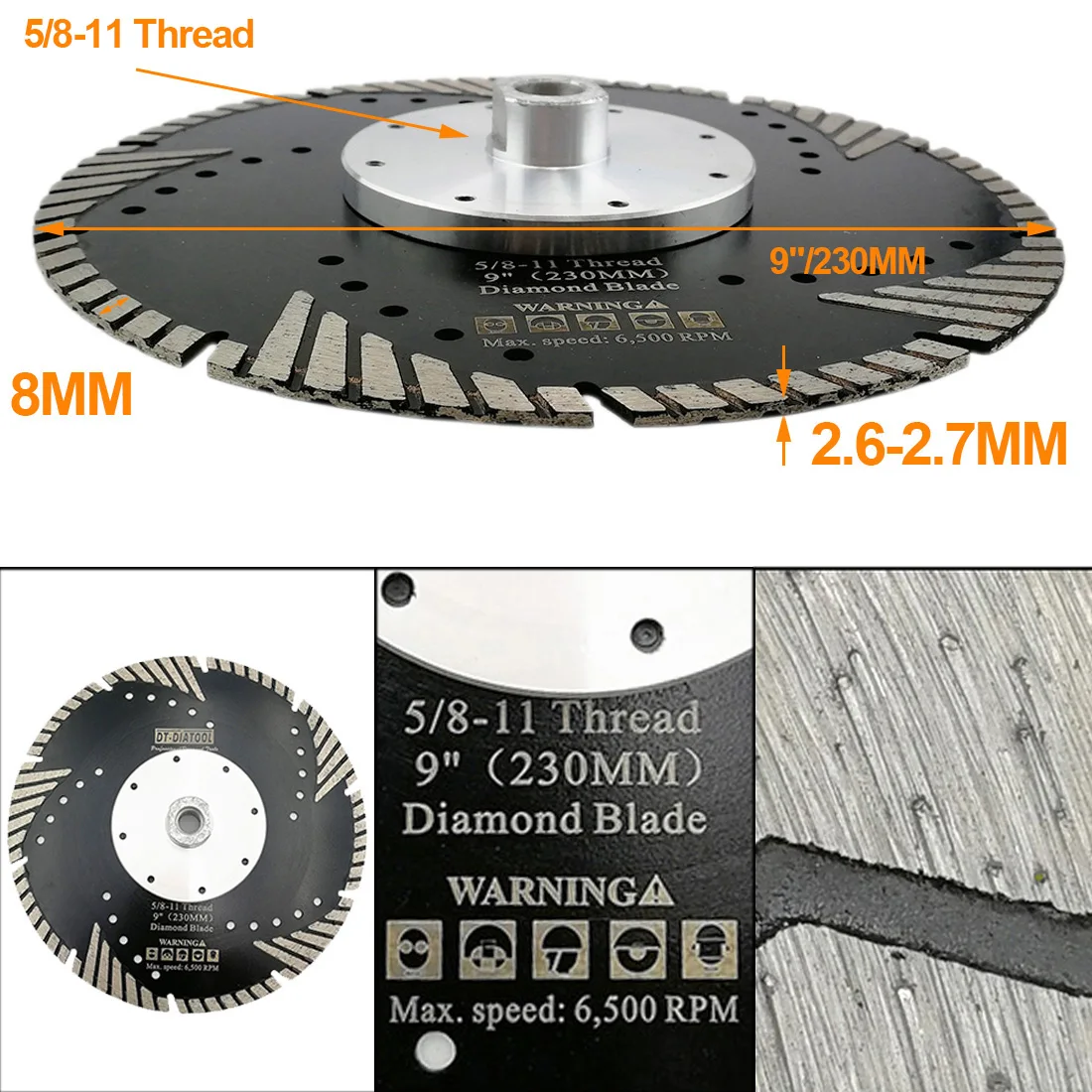 DT-DIATOOL 1Pc 5/8-11 230Mm/9 "Ép Nóng Kim Cương Turbo Lưỡi Dao Với Xiên Bảo Vệ Răng bê Tông Đá Cẩm Thạch Đông Ninh Đĩa Cắt
