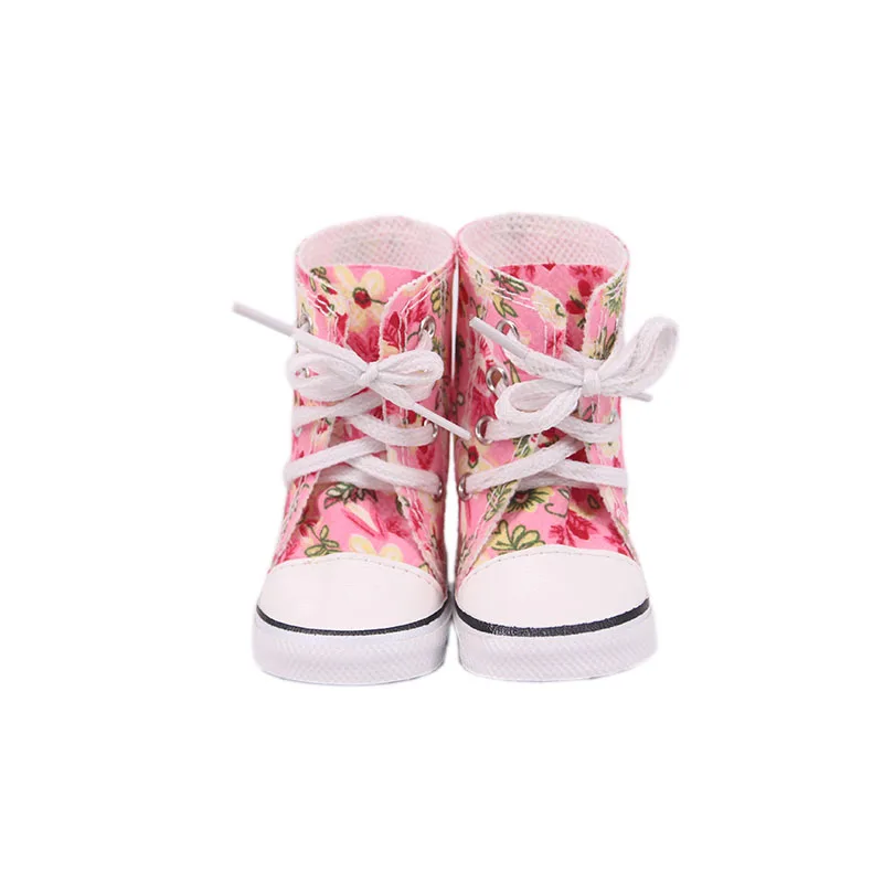 Doll Shoes Colorful Canvas High Boots 18 Inch American Doll Girl Born Baby Clothes Accessories For 43 Cm Flowers/Stars,Kids Toy