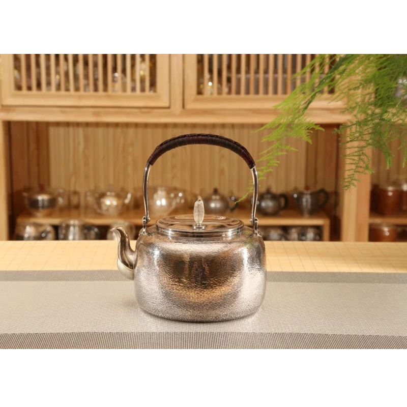 Серебряный горшок из стерлингового серебра 999 пробы, чайный сервиз ручной работы, японский ретро-чайник, чайник для домашней чайной церемонии, чайный сервиз кунг-фу, 1150 мл