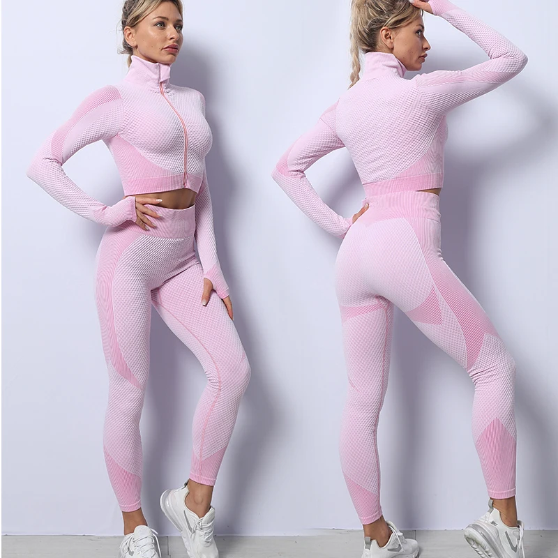 Push Up Fitness Sport Suit Seamless Women Yoga Set Long Sleeve Yoga Clothing 2/3 Pcs Female Sport Gym Suits Wear Running Clothes