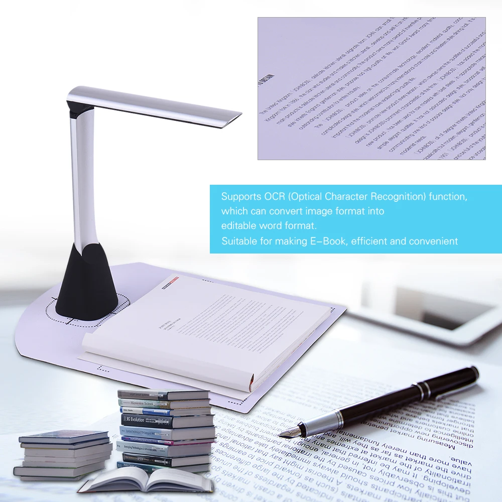 BK34 USB 2.0 Book Document 1s High Speed Scanner A4 Size 2592*1944 5MP HD Picture Camera Support OCR Function With LED Light
