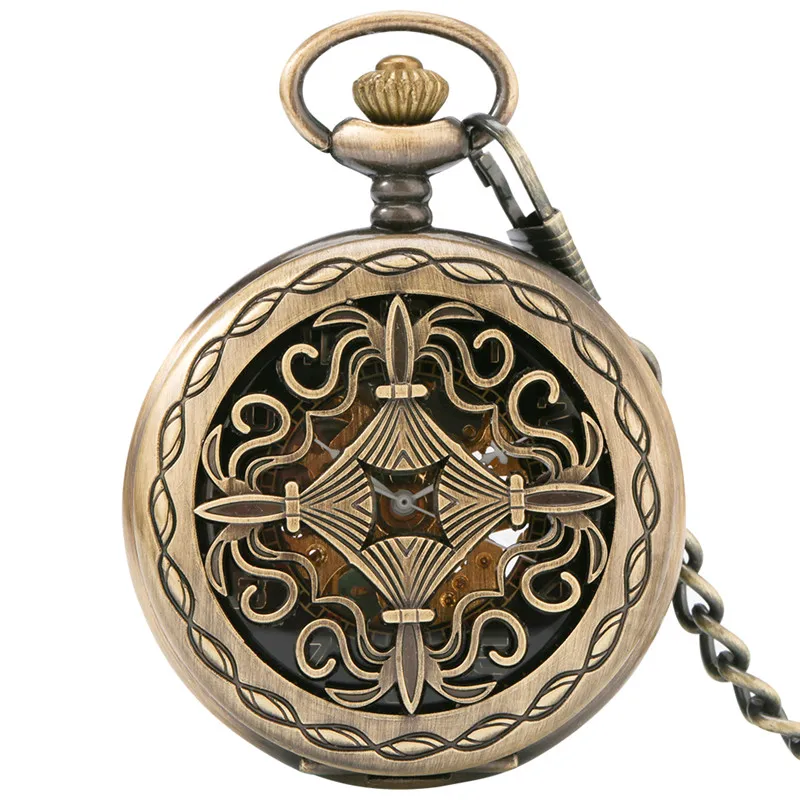 Bronze Hollow Chinese Knot Mens Womens Mechanical Hand Winding Pocket Watch Steampunk Pendant Fob Chain Clock Gifts Reloj