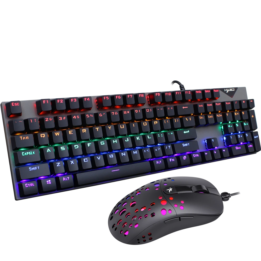 

1 L300 Mechanical Keyboard +A904 mouse Wired Gaming Keyboard RGB Mix Backlit 104 Blue Switch For Game Laptop PC