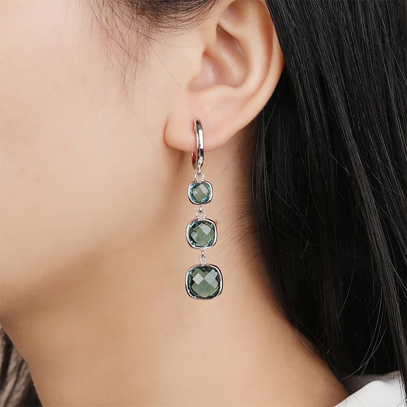 CSJ Green Amethyst Quartz Earring Sterling 925 Silver Gemstone Crystal for Women Wedding Party Birthday Gift Free Ship image 5