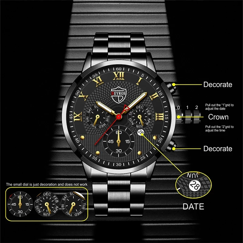 Luxury Business Quartz Leather Watches for Men 2023 Golden Yellow Stainless Steel Calendar Casual Man' Watches relogio masculino