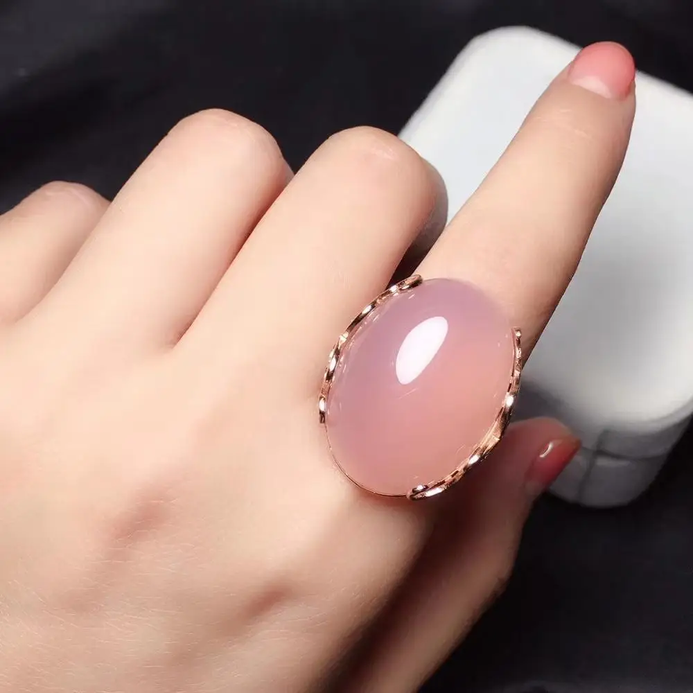 KJJEAXCMY Fine Jewelry 925 Sterling Silver Inlaid Natural Pink Chalcedony New Female Ring Luxury Support Detection