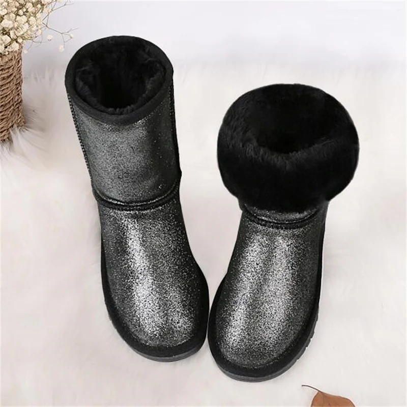 New Arrival Waterproof 2023 Genuine Leather Shoes Women Winter Mujer Botas Woman Snow Thick Plush Boots Women\'s Shoes Warm Shoes