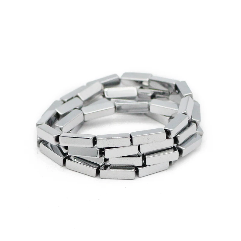 Silver Color Rectangle Cuboid Spacer Natural Stone Hematite Loose Beads For Jewelry Making Bracelet DIY Accessories 4/6/9MM
