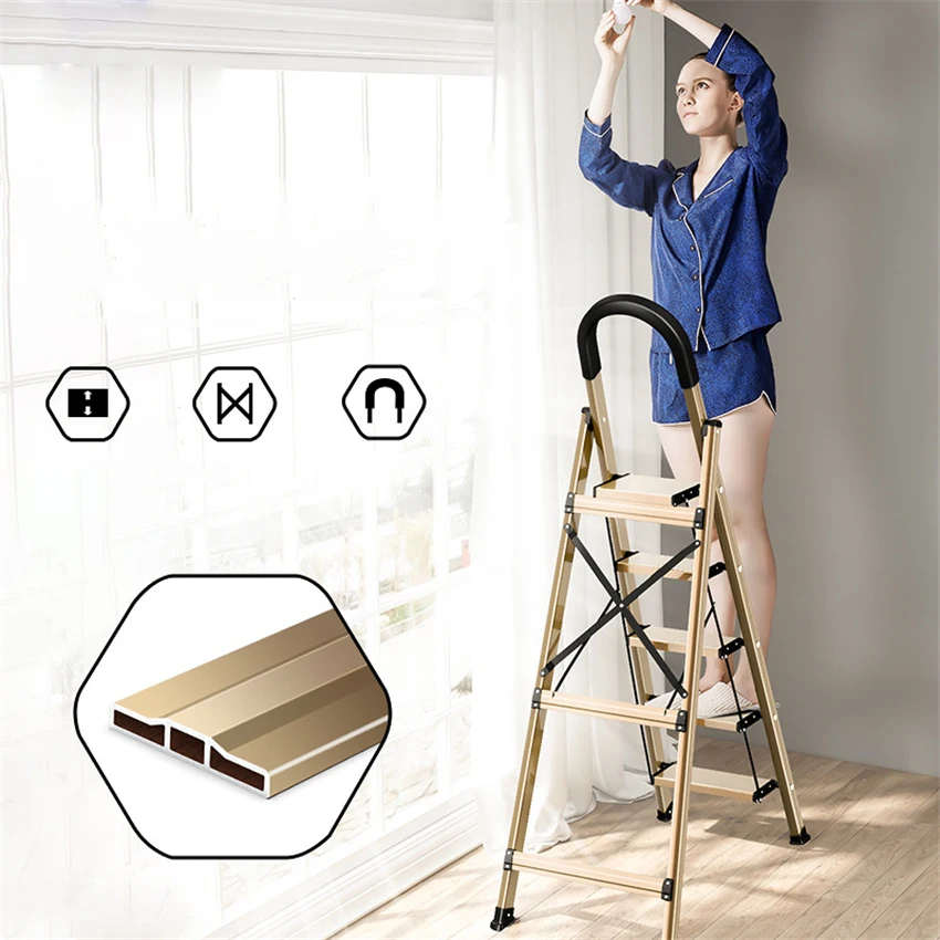 

H001-20 Multifunctional Folding Ladder Herringbone Ladder Thickening Aluminum Alloy Ladder Lightweight Home Indoor 5-step Ladder