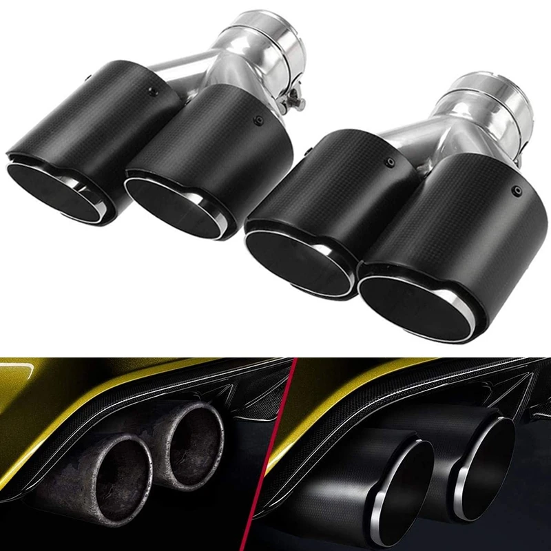 

2PCS Left&Right Matte Black Universal carbon fiber DUAL Car Exhaust Systems quad exhaust Nozzle muffler tip tail pipe