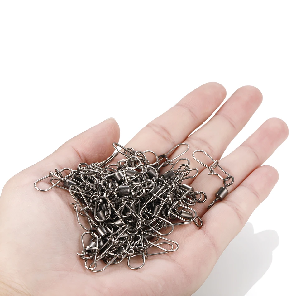 50PCS Pike Fishing Accessories Connector Pin Bearing Rolling Swivel Stainless Steel Snap Fishhook Lure Swivels Tackle