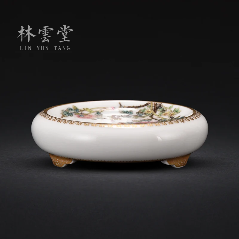 ceramics, hand-painted enamel, peony cover, elegant national color, gold painted tea ceremony accessories, Jingdezhen