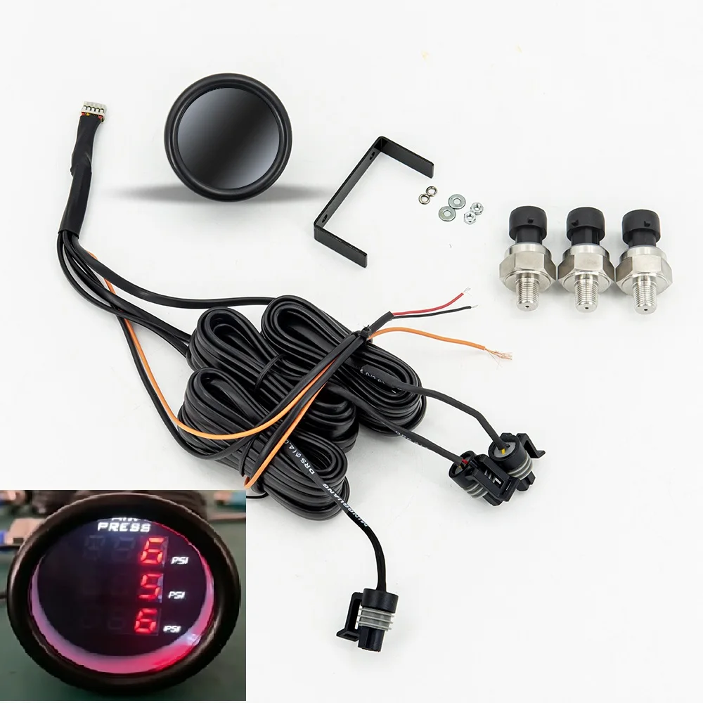 

52mm Three Display Air Suspension Pressure Gauge Meter Air Ride Gauge With 3pcs 1/8NPT Sensors