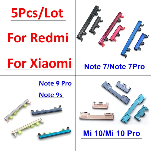 샤오미 Mi 10 Pro Redmi Note 10 Pro Note 7 Pro Note 9S 9 Pro 측면 전원 키 및 볼륨 단추, 5PCs/로트 