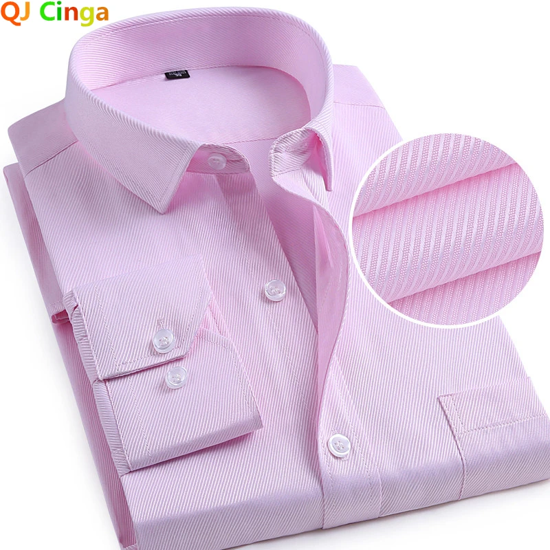 Pink Twill Long Sleeve Shirt, Men Single Breasted Lapel Shirts, Business Office Men Blue Purple White Camisa/Chemise S-5XL