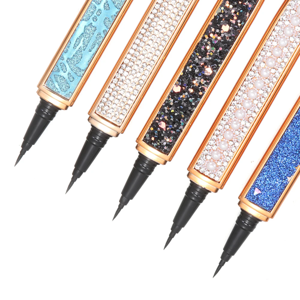 Delineador de pestañas mágico autoadhesivo 2 en 1, lápiz de pegamento No magnético, sin pegamento, delineador de ojos líquido brillante de diamante, resistente al agua, de larga duración