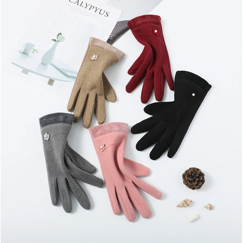 Winter Nieuwe Vrouwen Warm Houden Touch Screen Dunne Fleece Winddicht Elasticiteit Fietsen Drive Handschoenen Elegante Niet Opgeblazen Zachte