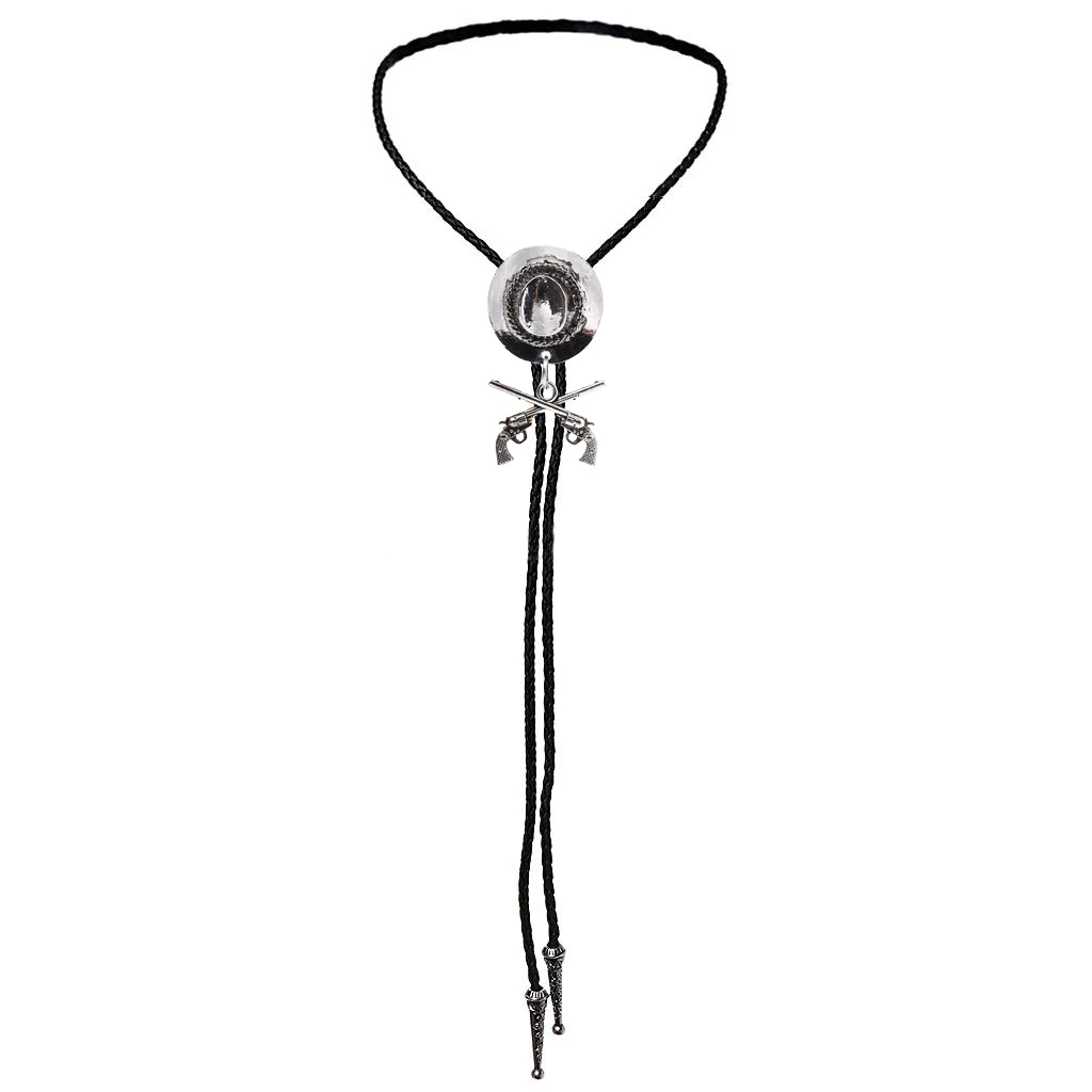 Western Cowboy Double Gun Hat Bolo Tie Riding Fashion Accessories Metal Bolo Tie
