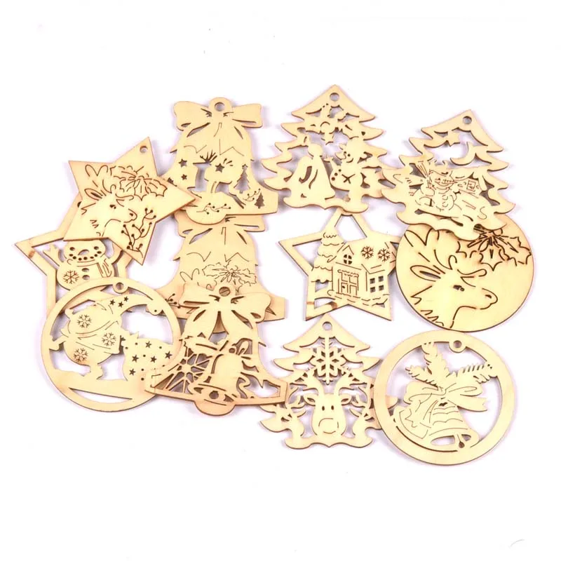 5pcs Christmas Santa Claus Wooden Tree Pendants Ornaments DIY Painting Crafts Xmas Party Decorations 75mm M2712