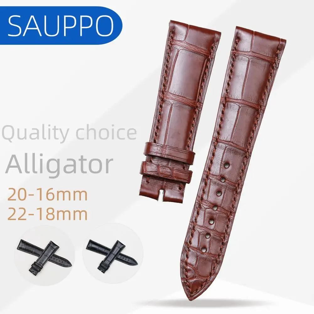 SAUPPO Crocodile Skin Leather Strap for Blancpain Villeret 6606 Corcodile Leather Watch Band  Men Watches Wrist Strap Watchband