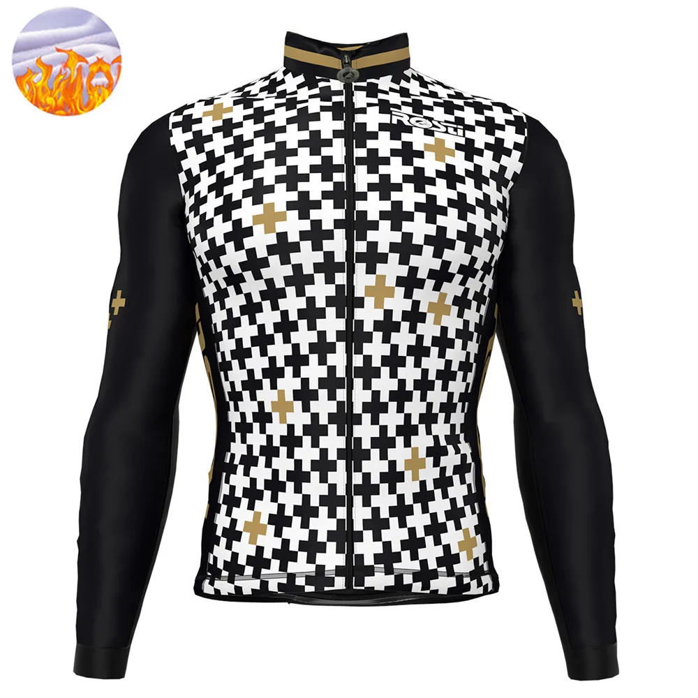 Rosti 2021 Winter Cycling Jersey Thermal Fleece Men Long Sleeve Jersey Outdoor Mountain Bicycle Keep Warm Light Jacket Ciclismo